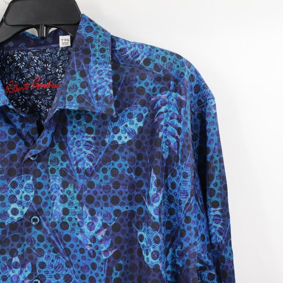 Robert graham shirt men's 2XL flip cuff long sleeve button up dotted leaf cotton - Picture 3 of 14